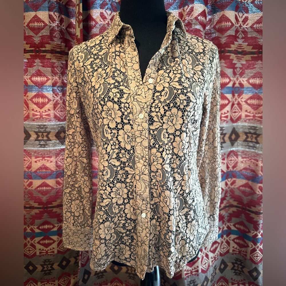 J. Crew Sheer Lace Long Sleeve Button Up Size 6
